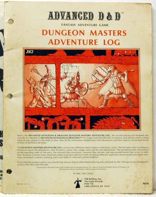 Dungeon Master's Adventure Log (1st Printing, Wizard Logo) © 1980 TSR9036